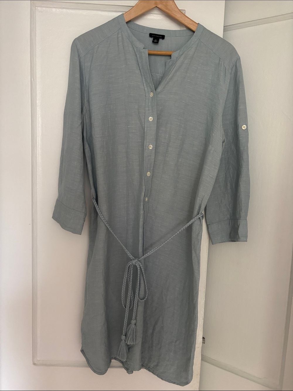 Ann Taylor Pale Blue Button-Up Shirt Dress